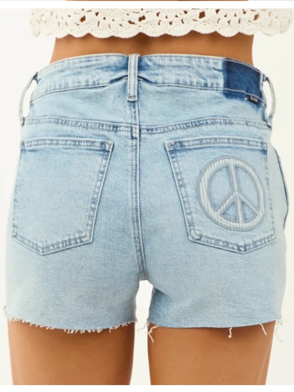 Light Blue Denim Peace Patch High-Rise Cutoff Shorts NWT